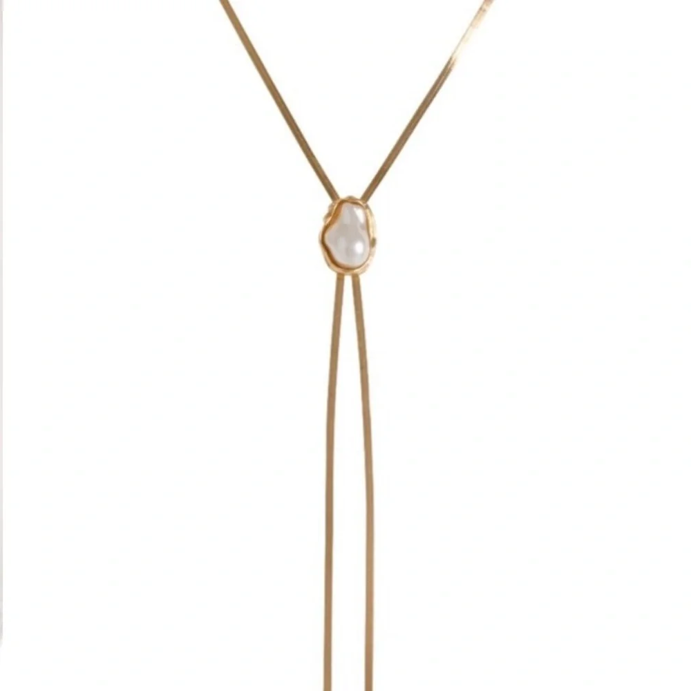 24k Gold Plated Baroque Pearl Tassel Necklace new
